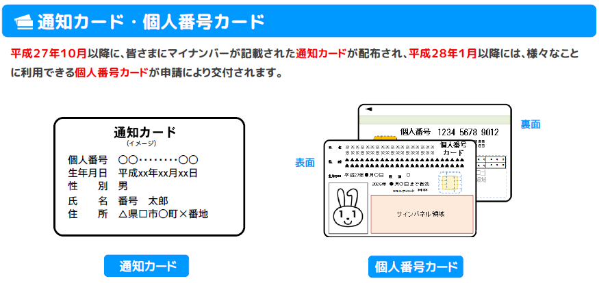 通知カード・個人番号カードの説明図