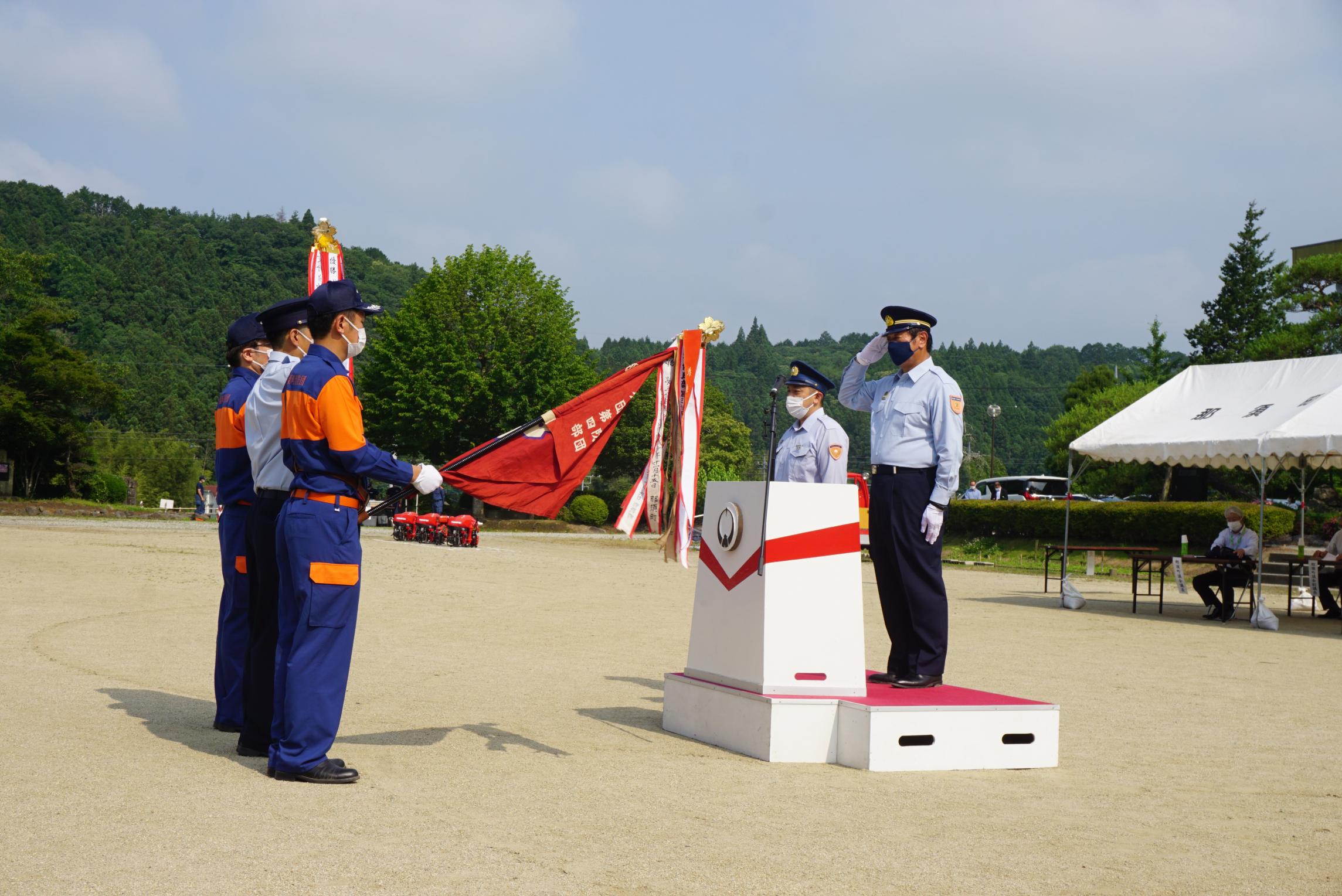 消防団夏季点検、操法大会